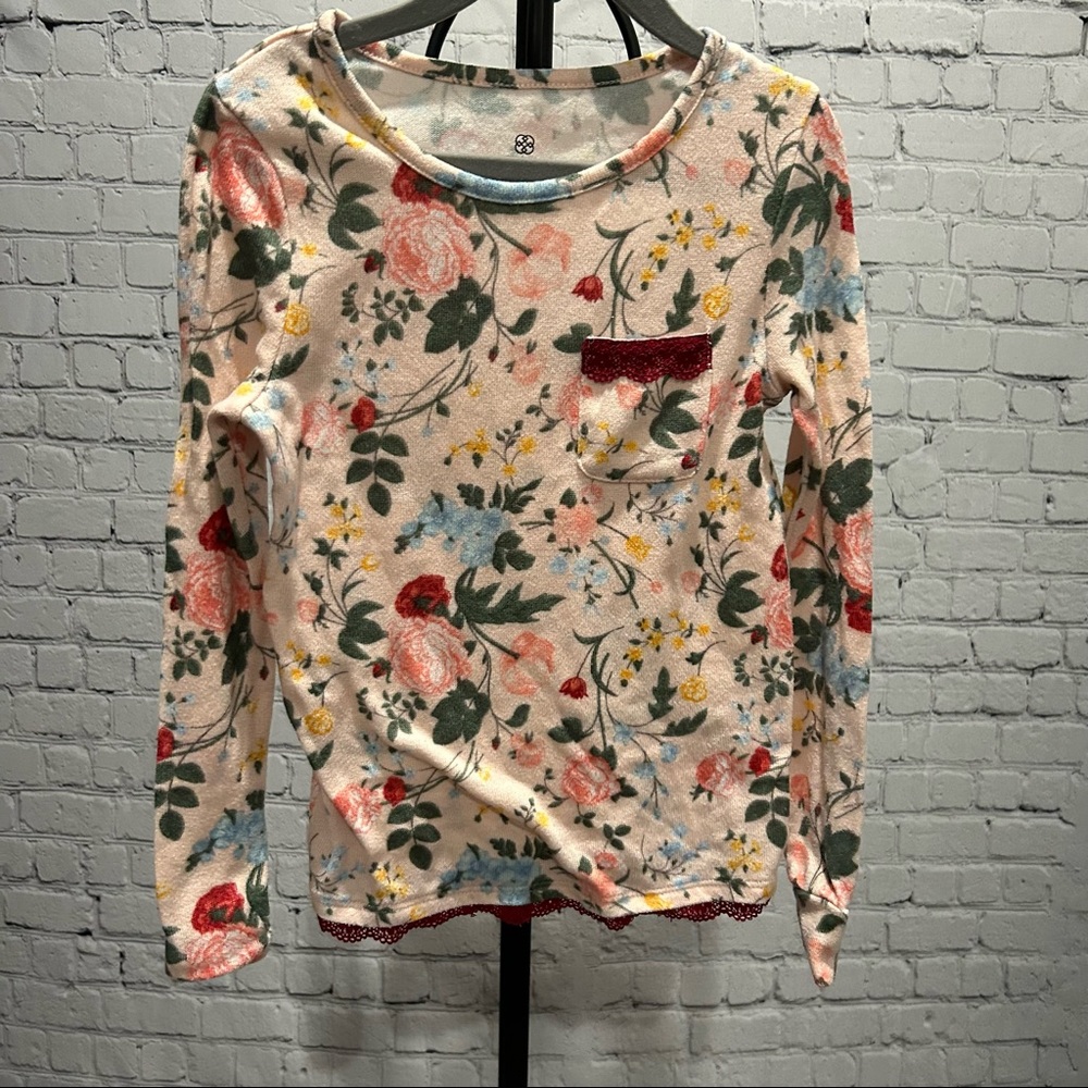 Daisy Fuentes - Girls Floral Top with Lace Trim - Size 7/8